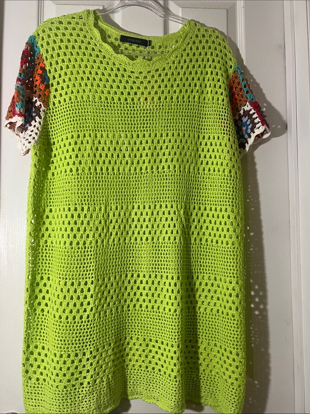 OUKODS  Neon Lime Crochet 👗Dress